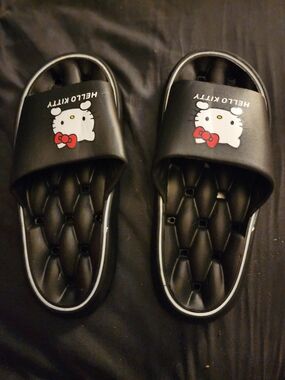 Hello Kitty Black Slide Sandals with Red Bow Graphic